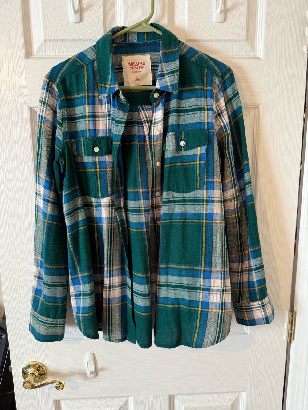 Mossimo Supply Co. Teal Green & Blue Plaid Button-Down Shirt